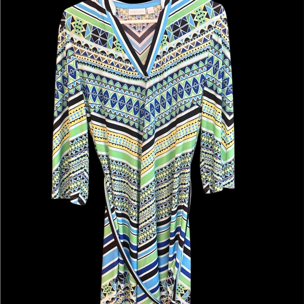 New York & Company Multicolor Geometric Long Sleeve Dress